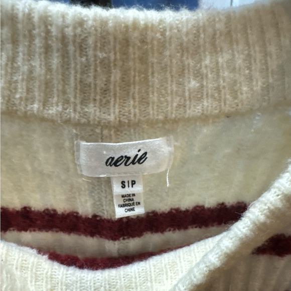 Aerie Women’s Striped Maroon and Cream Sweater - Picture 2 of 2